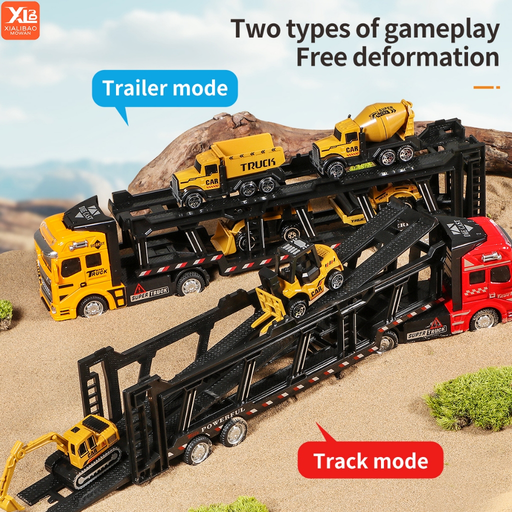 โลหะผสมขนาดใหญ่คู่รถบรรทุก 6PCS Mini โลหะ Diecast วิศวกรรมยานพาหนะขนส่งรถ Scale ของเล่นยานพาหนะ Carrier รถบรรทุกสําหรับเด็ก