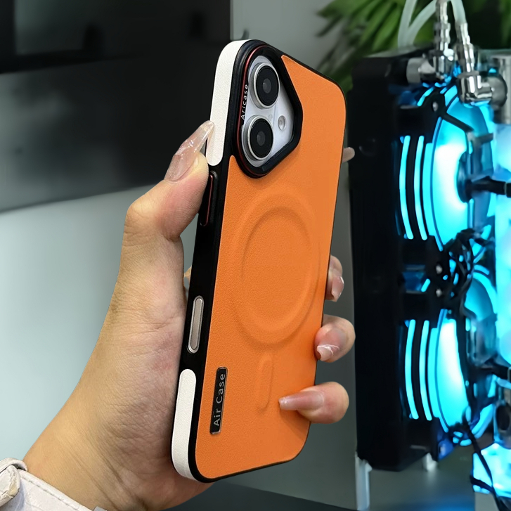 【Leather hard case/Orange】เคส compatible for iphone 13 14 15 16 pro max case