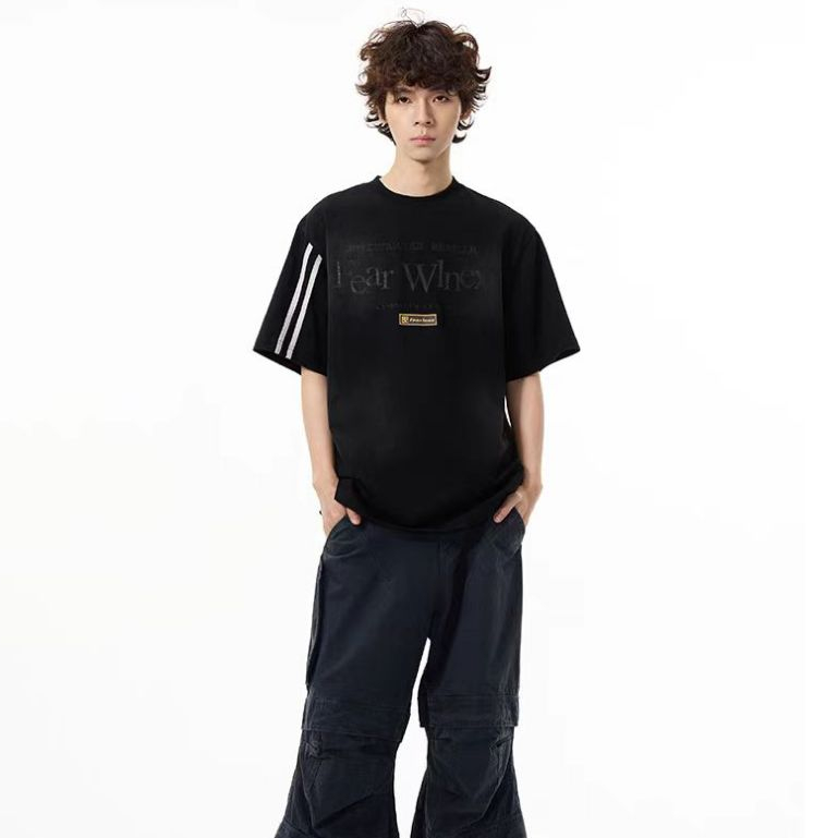 PROMAN-คนส่วนน้อย แนววินเทจ ความรู้สึกของการออกแบบ แขนสั้น ผู้ชาย ยอดนิยม หล่อ ตัวอักษร ตัวอักษร เสื้อยืด