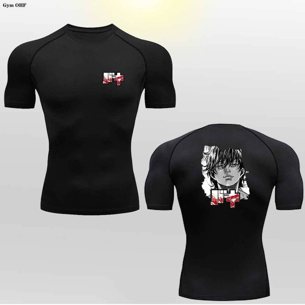 Anime Graphic Compression T เสื้อสําหรับชายกีฬา Quick Dry Tees Tops Gym ออกกําลังกายเสื้อกล้ามแขนสั้น Rash Guard