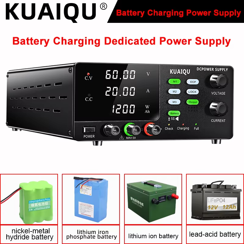 【กรุงเทพจัดส่งสินค้า】KUAIQU อัพเกรดแบตเตอรี่ชาร์จ 60V 20A 1200W DC power supply ปรับ ค่า ได้ แหล่งจ่ายไฟเสริม OCP สวิตช์เอาต์พุต Type-C ชาร์จเร็ว 30V 10A 60V 120V 20A 30A 900W 1200W