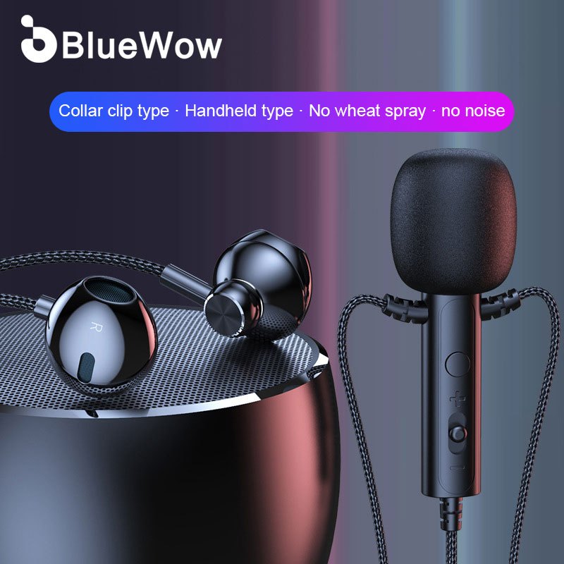 Bluewow AUX/Type C Wired Headset หูฟังคาราโอเกะไมโครโฟนขนาดเล็ก เหมาะสําหรับการสตรีมสด การประชุม การแสดง