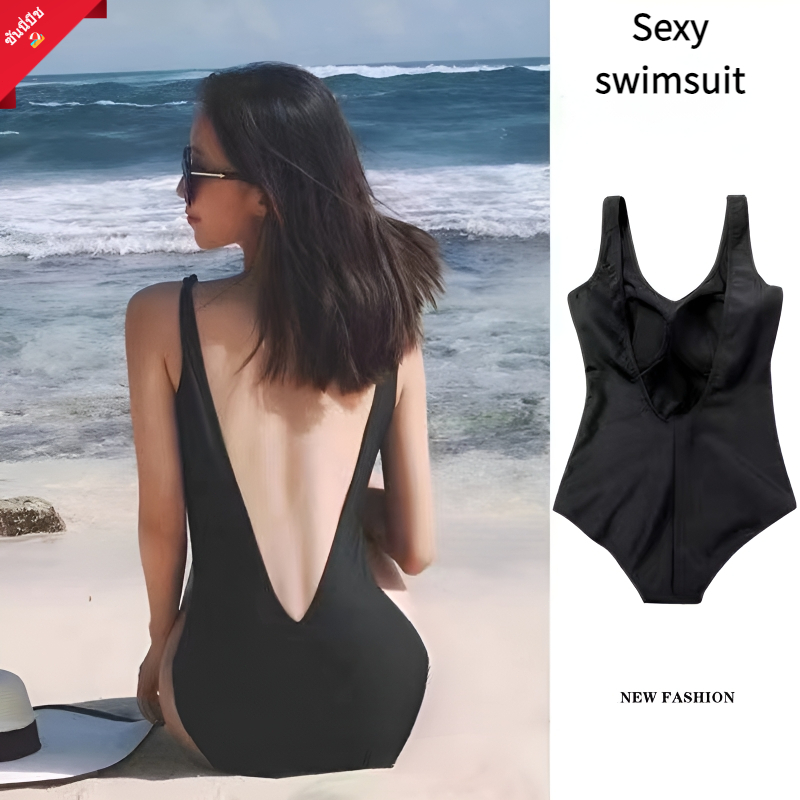 จัดส่งจากกรุงเทพ Sexy swimsuit ชุดว่ายน้ำชิ้นเดียว เปลือย สีทึบเรียบง่ายมีแผ่นรองหน้าอก ผ้ามืออาชีพ