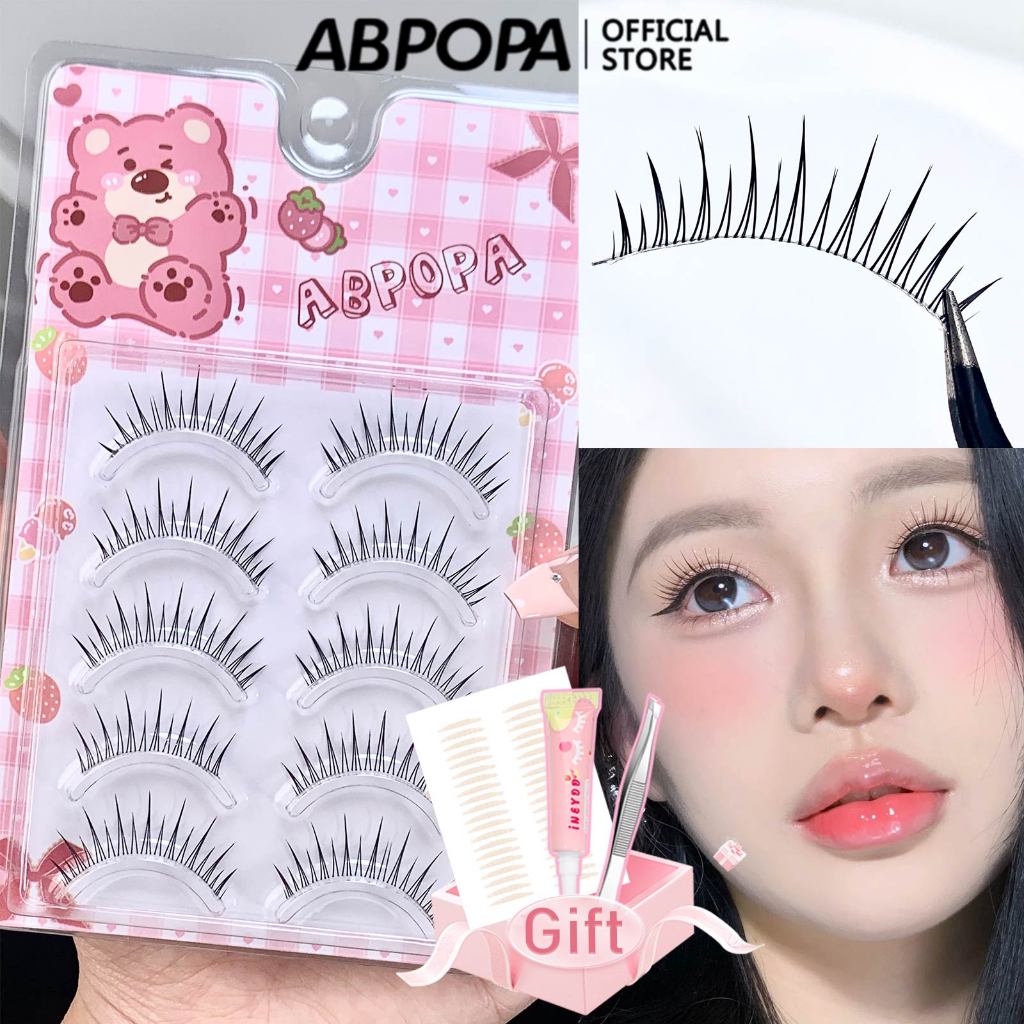 Abpopa ห้าคู่กลุ่มผู้หญิง A-type Fairy Hair ขนตาปลอม (ของขวัญฟรี : กาว+แหนบ+เทปตาสองชั้น) ดัดขึ้นและรากมีส่วนร่วม M06