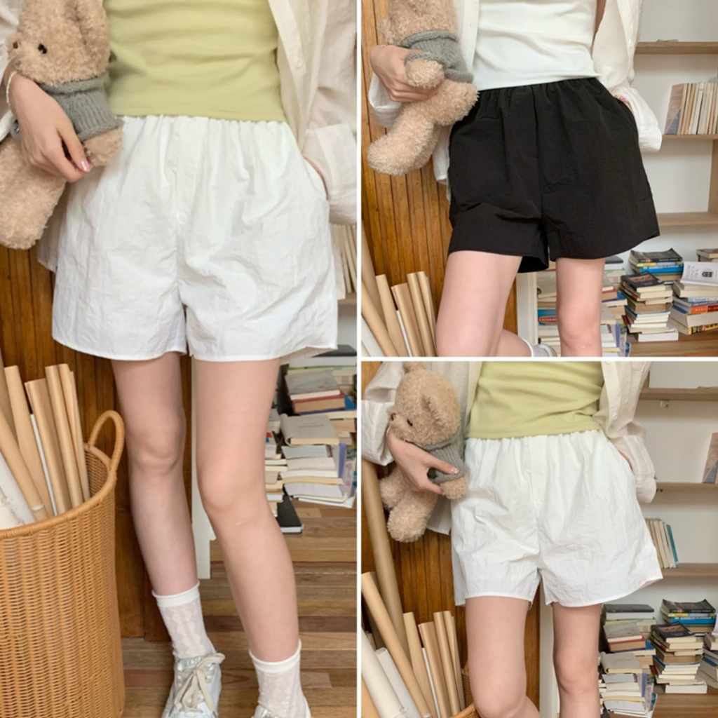 Hotgirl พร้อมส่ง กางเกงขาสั้นผู้หญิง เกงขาสั้น สีพื้น กางเกงวิ่งลำลอง มีกระเป๋า (สีขาว / สีดำ)