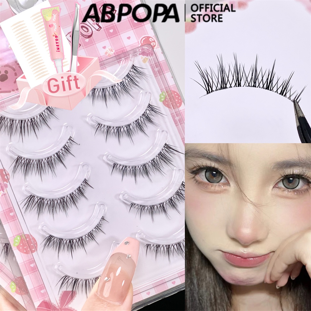 Abpopa Naturally Soft Five คู่ขนตาปลอม (ของขวัญฟรี :กาว+แหนบ+เทปตาสองชั้น) พร้อมรากถลอกสําหรับเด็กผู้หญิง
