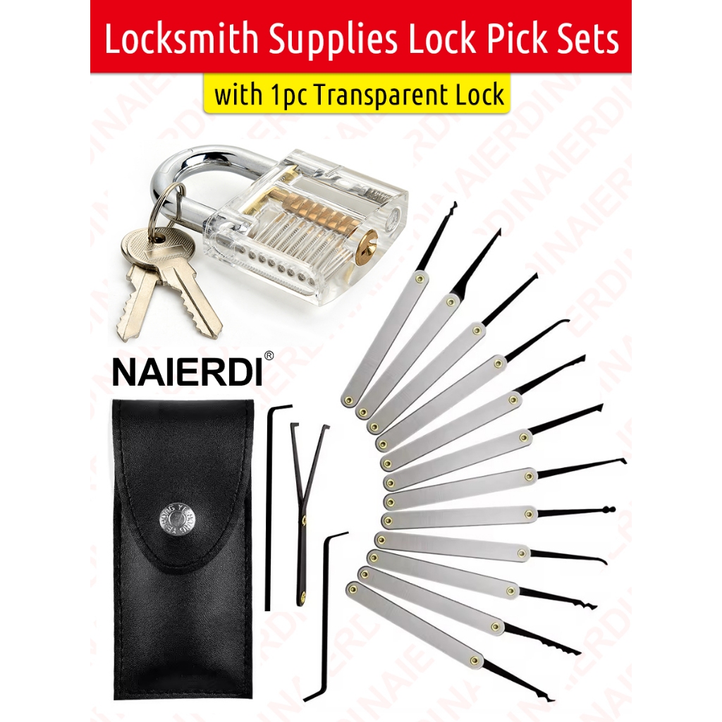 Naierdi 15 in 1 ล็อคเลือกชุดกุญแจหักลบเครื่องมือช่างกุญแจอัตโนมัติ Key Extractor ล็อค Picks เครื่องมือล็อคโปร่งใส