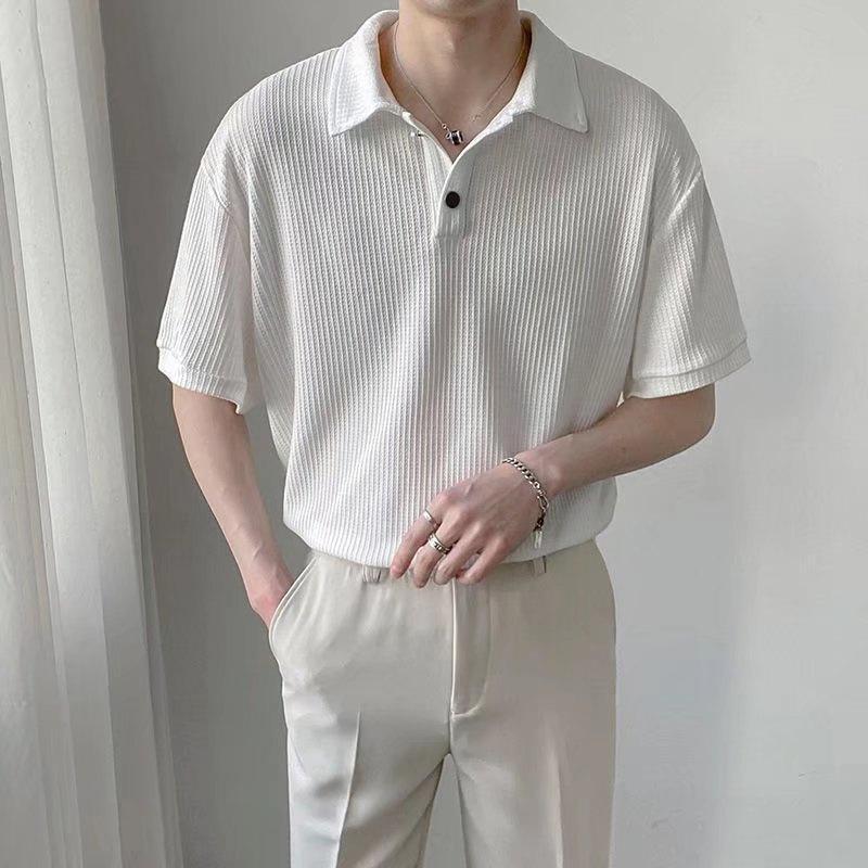 เสื้อโปโลชาย เสื้อคอปก ระบายอากาศได้ดี ลายวาฟเฟิล สีขาว แฟชั่นฤดูร้อน สไตล์นักธุรกิจ สําหรับ เสื้อยืดผู้ชาย