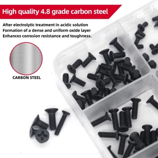 หนึ่งชุด 250 ชิ้น Countersunk แบนหัว Phillips สกรูชุด, M2 M2.5 M3 มินิสลักเกลียวเหล็กสําหรับคอมพิวเตอร์และแล็ปท็อปซ่อม
