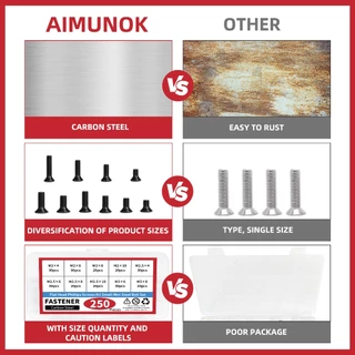 หนึ่งชุด 250 ชิ้น Countersunk แบนหัว Phillips สกรูชุด, M2 M2.5 M3 มินิสลักเกลียวเหล็กสําหรับคอมพิวเตอร์และแล็ปท็อปซ่อม