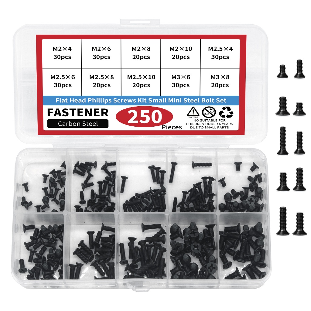 หนึ่งชุด 860 ชิ้น Countersunk แบนหัว Phillips สกรูชุด, M1.2-M3 มินิสลักเกลียวเหล็กสําหรับคอมพิวเตอร์และแล็ปท็อปซ่อม