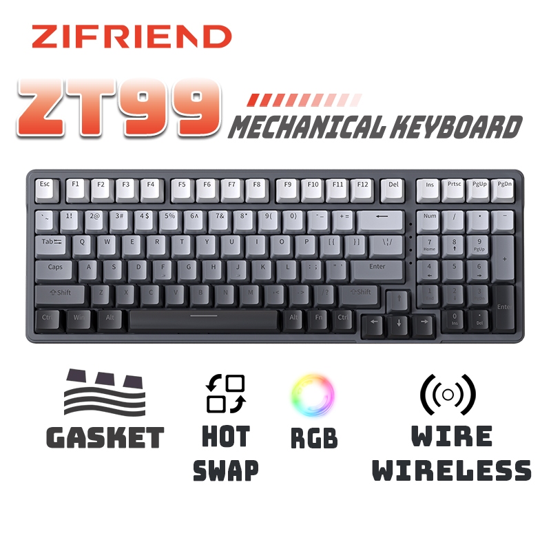 ZIFRIEND ZT99 คีย์บอร์ดเชิงกล Hotswap คีย์บอร์ดเกมมิ่งไร้สายพร้อมไฟ RGB Backlit