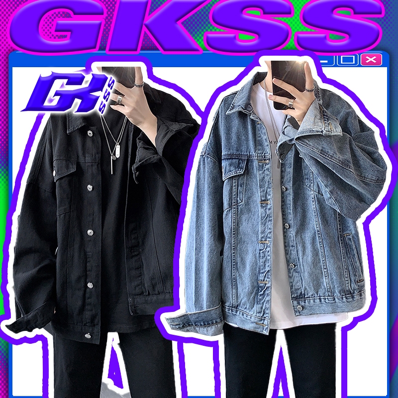 GKSSS เสื้อแจ็คเก็ตยีนส์ผู้ชายย้อนยุคอเมริกันเสื้อทรงหลวมเรียบง่ายสไตล์เกาหลี