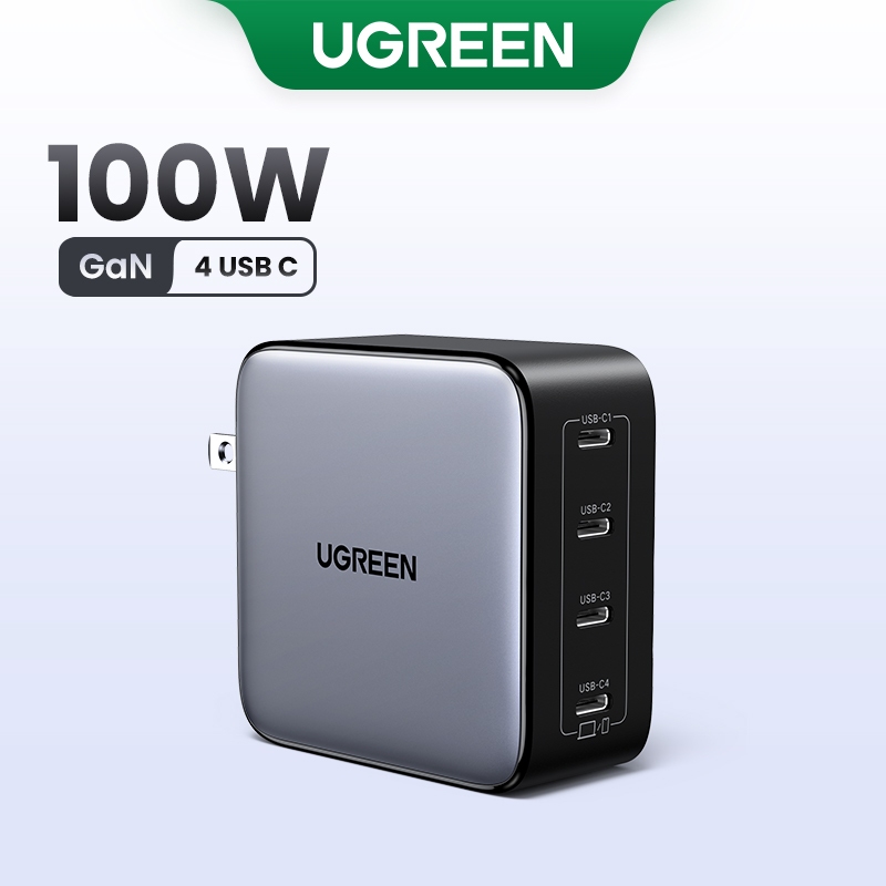 Ugreen 100W GaN Charger 4 พอร์ต 4 USB C Charger QC4.0 3.0 PPS สําหรับ Macbook Air แล็ปท็อปแท็บเล็ต PDFast Charger สําหรับ iPhone 16 15 14 Pro