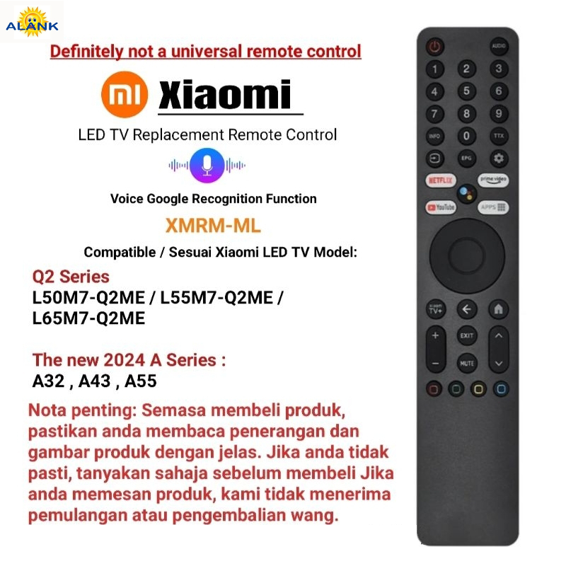 remote รีโมททีวี Suitable for XIAOMI TV สั่งงานด้วยเสียง  xiaomi-ML L50M7-Q2ME, L55M7-Q2ME, L65M7-Q2ME