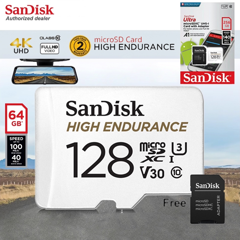 SANDISK High Endurance Micro SDcard 128GB [100/40MB/s] UHS-I Class10 U3 V30 Memory card กล้อง วงจรปิด กล้องหน้ารถ