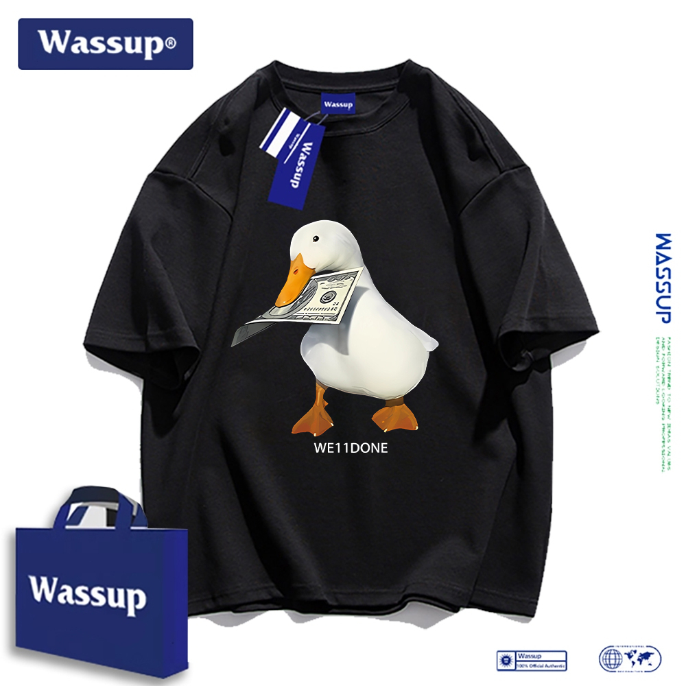 Wassup แบรนด์อินเทรนด์ Simple Street สไตล์อเมริกันผ้าฝ้ายแท้ผู้ชายเสื้อยืดแขนสั้นผู้ชายผู้หญิงสไตล์เดียวกัน