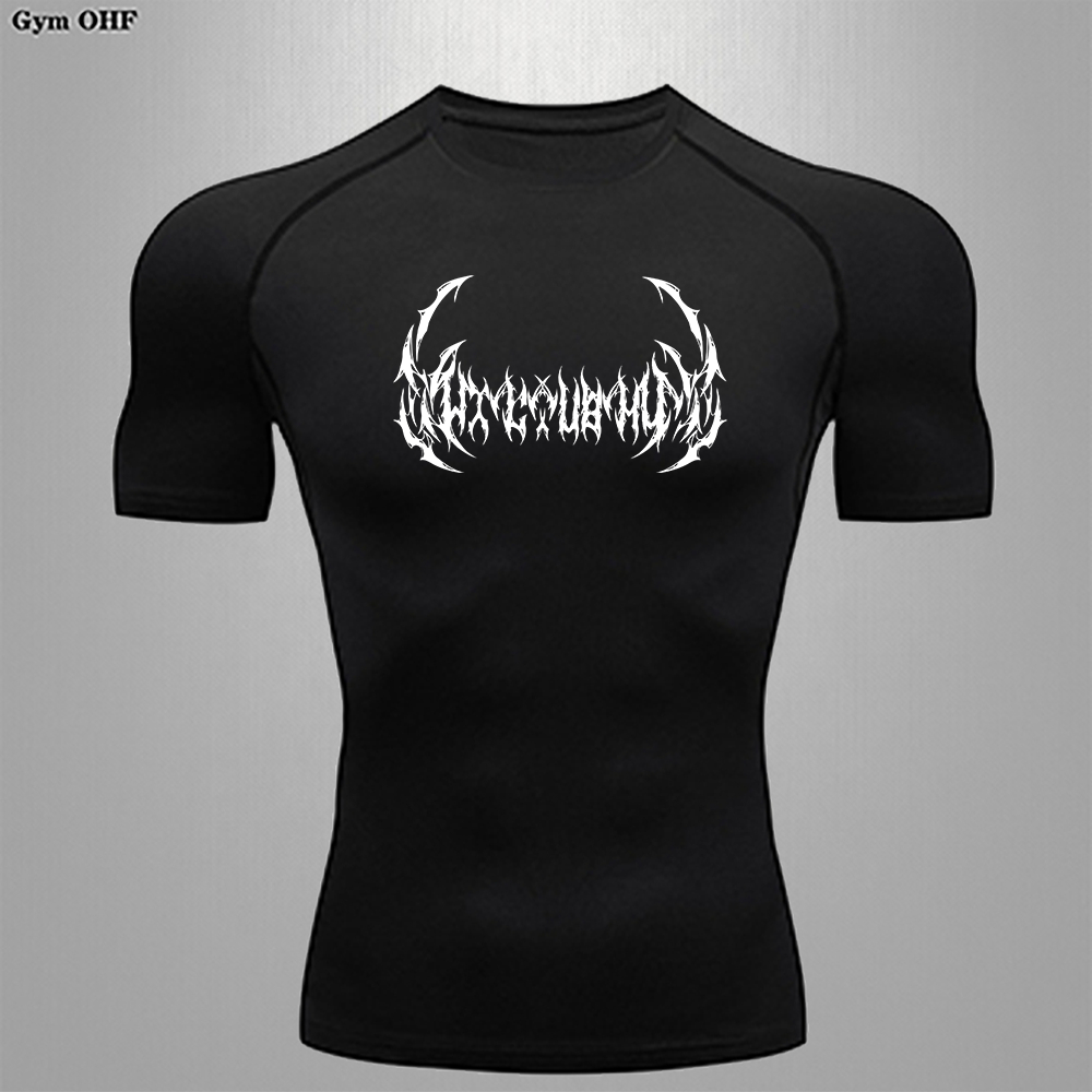 ผู้ชายฟิตเนสการฝึกอบรมการบีบอัดtเสื้อฤดูร้อนการออกกําลังกายทางกายภาพพิมพ์เสื้อยืดยืดหยุ่นquick-dryingแขนสั้นs-3xl