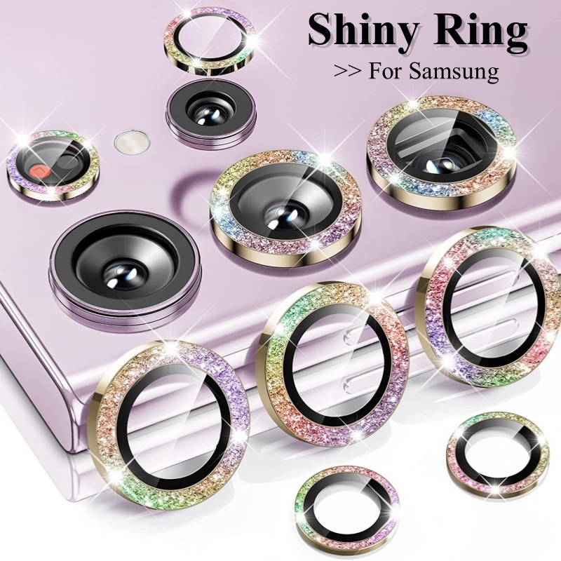 SAMSUNG 3/5 ชิ้นกล้องเลนส์สําหรับSamsung Galaxy S25 Ultra S24 S23 S22 Ultra Plus S24 FE S23FE 5GโลหะGlitterเพชรAnti-Scratchเลนส์แหวนฟิล์มกระจกนิรภัย
