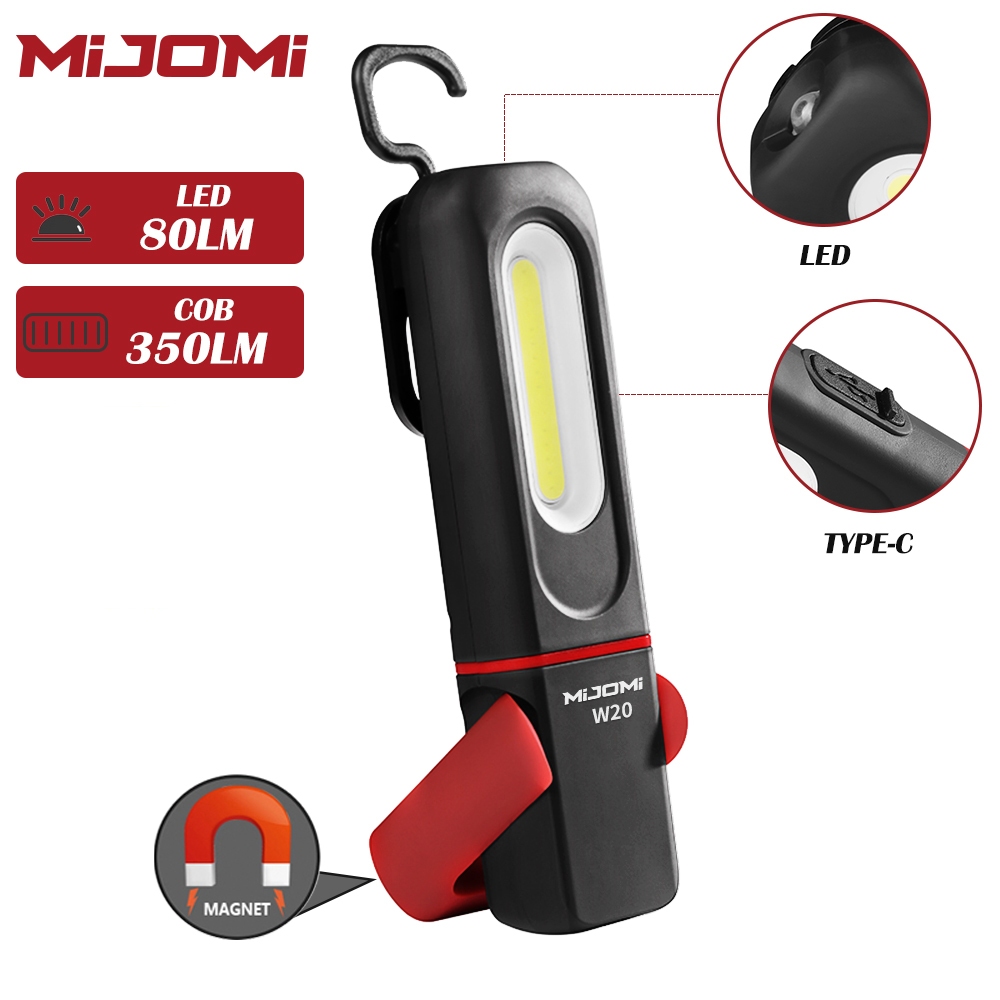 Mijomi W20 โคมไฟ LED COB แม่เหล็ก ขนาดเล็ก แบบพกพา ชาร์จ Type C สําหรับซ่อมแซมรถบรรทุก รถยนต์ Christmas gift