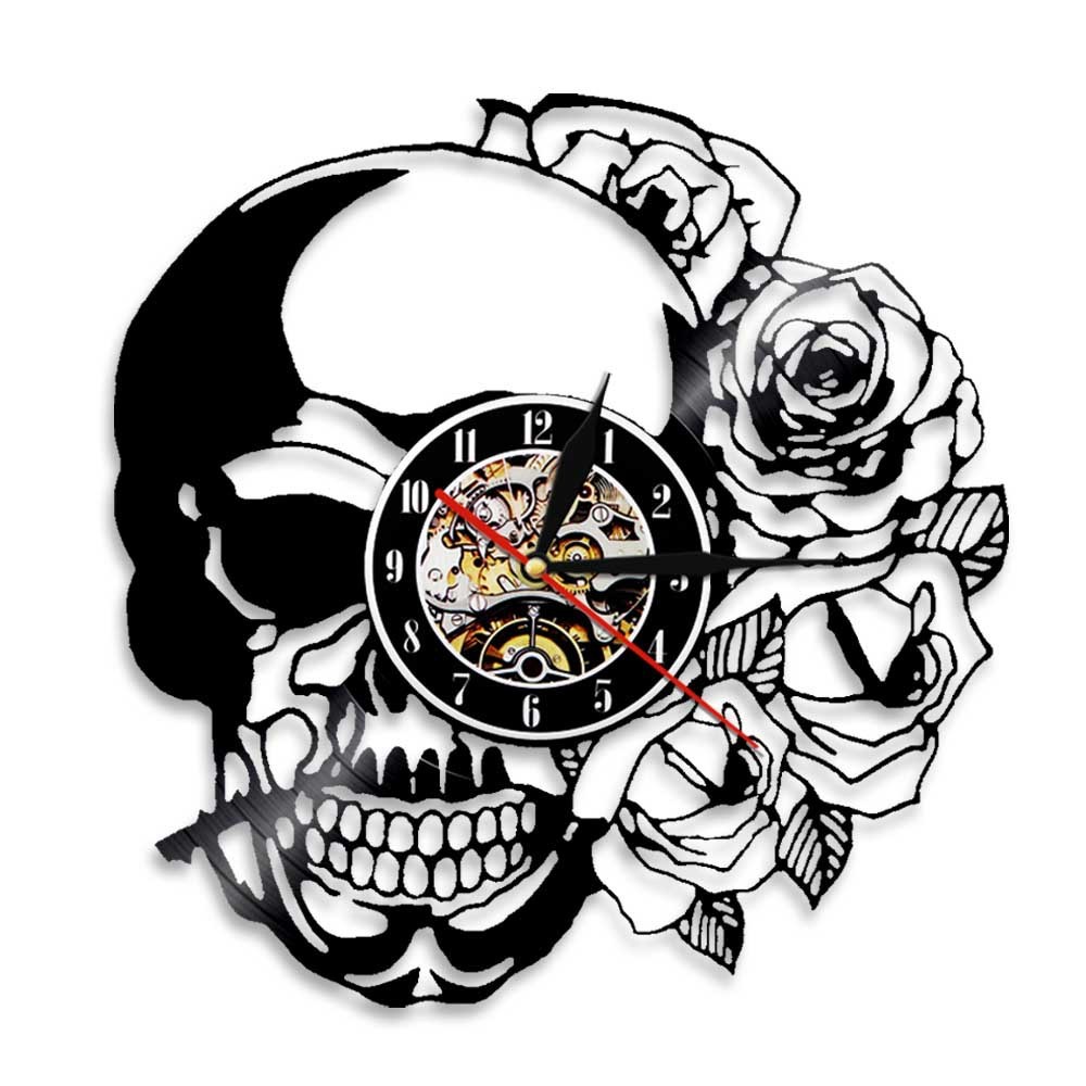 นาฬิกาไวนิล Skull Skull Series บันทึกนาฬิกาแขวน Retro Nostalgic Creative Home Wall Clock