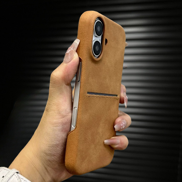เคสใส่บัตรหนัง/สีเหลืองใช้ได้กับเคส iphone 12 13 14 15 16 17 pro max