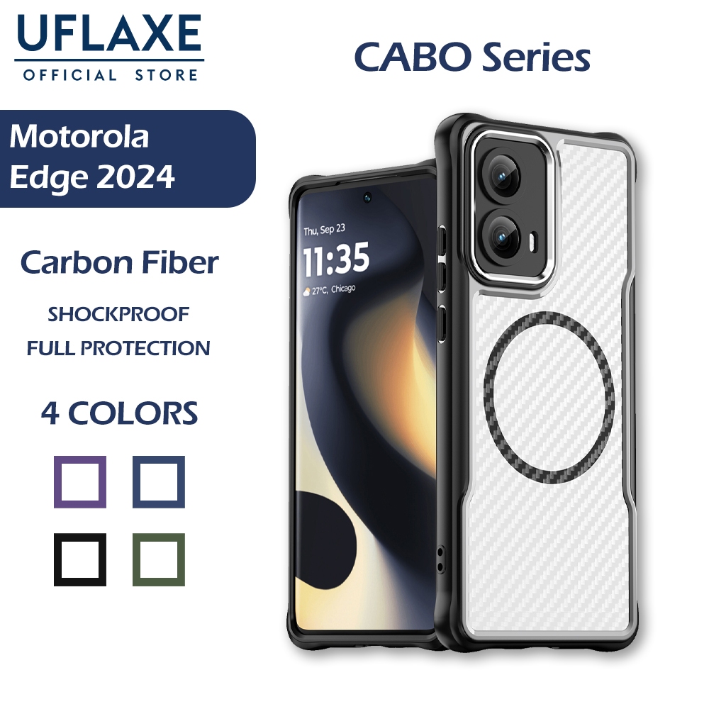UFLAXE CABO เคสแม่เหล็กสำหรับ Motorola Edge 2024 - เคสโทรศัพท์ใส เคสแข็งกันกระแทกคาร์บอนไฟเบอร์