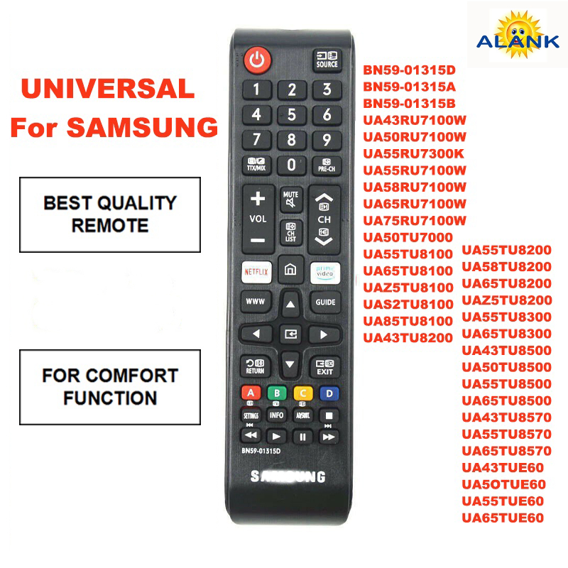 Remote รีโมททีวี Suitable for Samsung LCD TV BN59-01315D  BN59-01315B  BN59-01315A UA43RU7100W, UA50