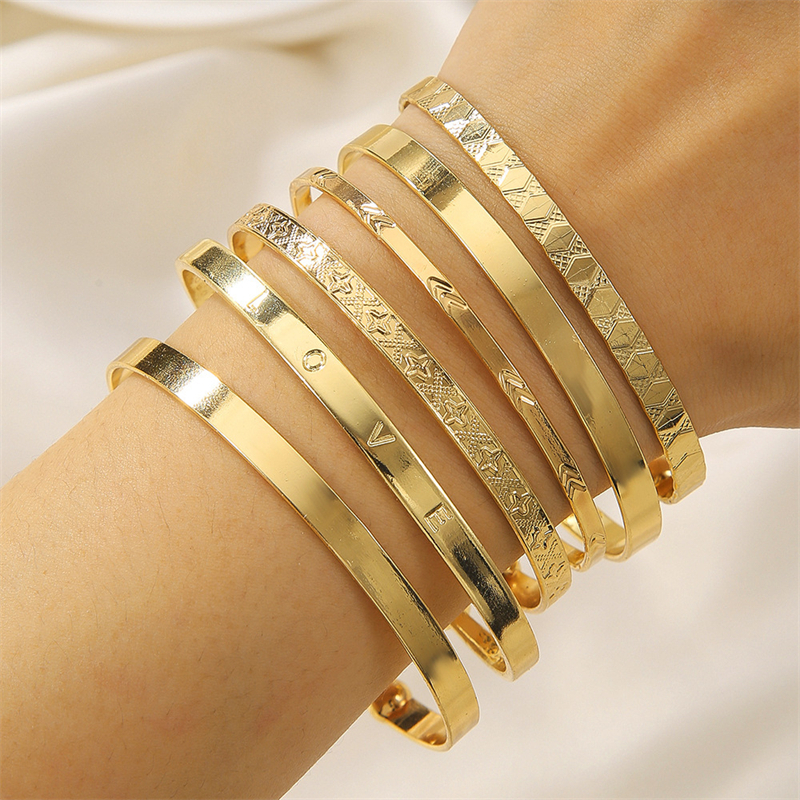 Lanxiu 10 ชิ้น/เซ็ตขายส่ง 18K Gold สร้อยข้อมือชุด Multilayer เปิดกําไลข้อมือปรับได้สําหรับผู้หญิงเครื่องประดับของขวัญ