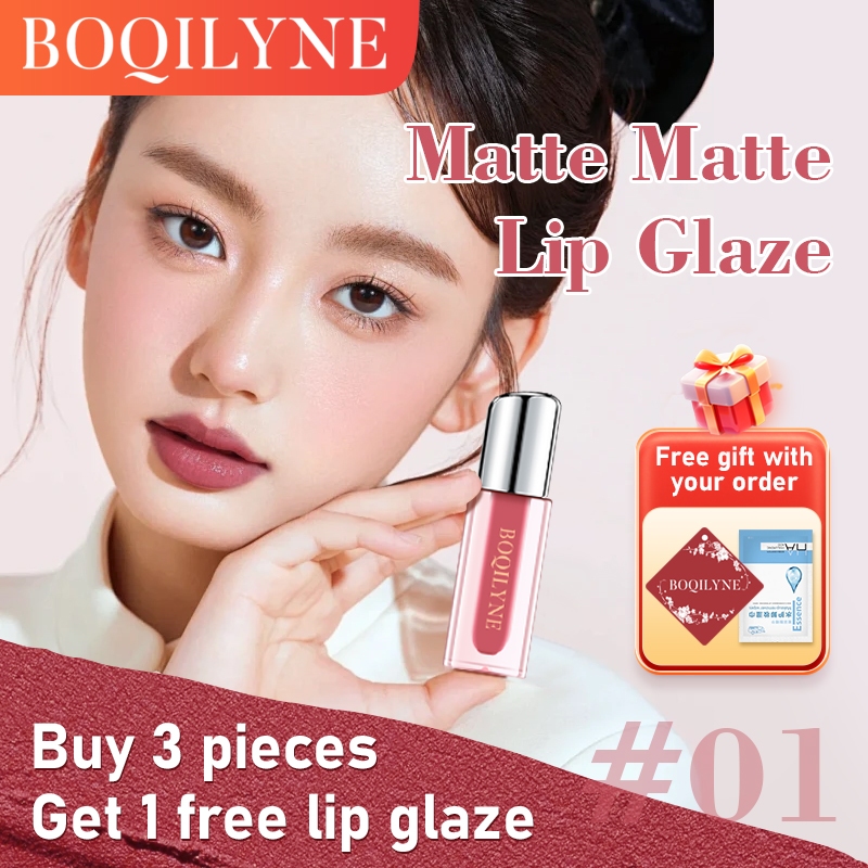 Boqilyne Velvet Matte Lip Glaze Matte Long-Lasting Texture  ลิปสติก เนื้อแมตต์ กํามะหยี่ ติดทน จูบไม่หลุด กันน้ำ ไม่ง่ายที่จะติดถ้วยไม่แห้ Lip Gloss