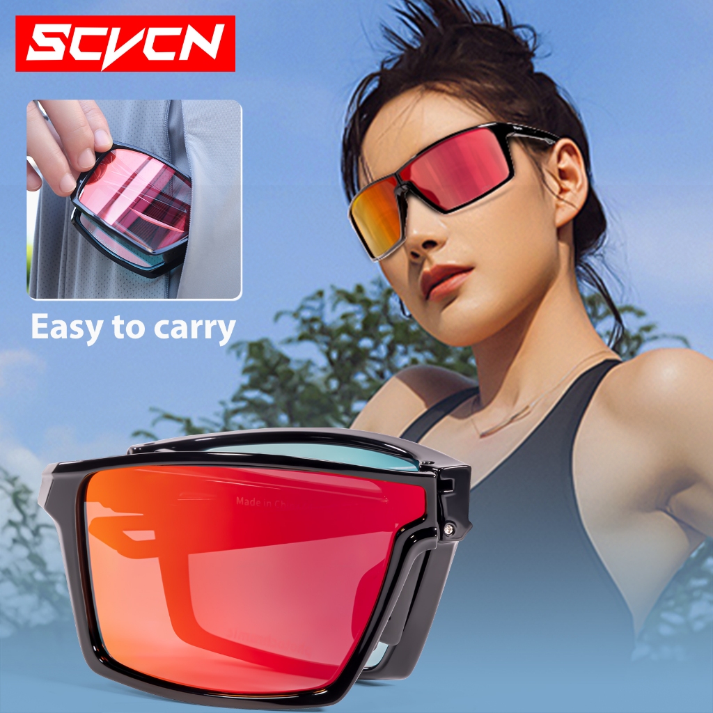 Scvcn ป้องกันหมอกพับสี โฟโตโครมิก ขี่จักรยานแว่นตาผู้ชายและผู้หญิงกีฬาแว่นตาจักรยานวิ่งจักรยานเสือภูเขาแว่นกันแดด ยูวี400