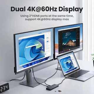 Ugreen 10Gbps Dual HDMI 7-in-1 HUB 4K @ 60hz ประเภท C ถึง HDMI USB3.2 Gen2 10Gbps 2xUSB-C 3.210Gbps 2xUSB-A 3.2 10Gbps PD100W HUB สําหรับ iPad Air M2 Pro 11 "MacBook 1 M3