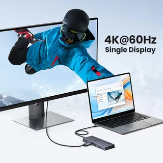 Ugreen 10Gbps Dual HDMI 7-in-1 HUB 4K @ 60hz ประเภท C ถึง HDMI USB3.2 Gen2 10Gbps 2xUSB-C 3.210Gbps 2xUSB-A 3.2 10Gbps PD100W HUB สําหรับ iPad Air M2 Pro 11 "MacBook 1 M3