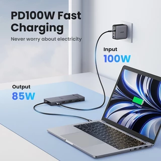 Ugreen 10Gbps Dual HDMI 7-in-1 HUB 4K @ 60hz ประเภท C ถึง HDMI USB3.2 Gen2 10Gbps 2xUSB-C 3.210Gbps 2xUSB-A 3.2 10Gbps PD100W HUB สําหรับ iPad Air M2 Pro 11 "MacBook 1 M3