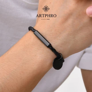 [แกะสลัก] ศิลปะ สร้อยข้อมือแม่เหล็กหนังถักสําหรับผู้ชายและผู้หญิงทรงกลมสี่เหลี่ยม