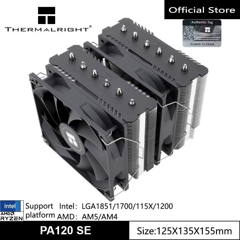 Thermalright PA120 SE หม้อน้ํา CPU Air Cooler 6 ท่อความร้อนสีดํา Dual PWM พัดลมอลูมิเนียมฮีทซิงค์ฝาครอบ AGHP เทคโนโลยีสําหรับ AMD AM4/AM5 Intel 1700/1150/1200