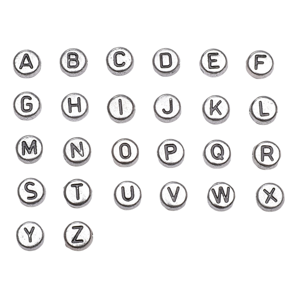 [4x7มม.] 50ชิ้นเงินจดหมายลูกปัด26เดียวจดหมายลูกปัดอะคริลิแบนรอบลูกปัด ทําเอง ทําด้วยมือ - รูปที่ 3