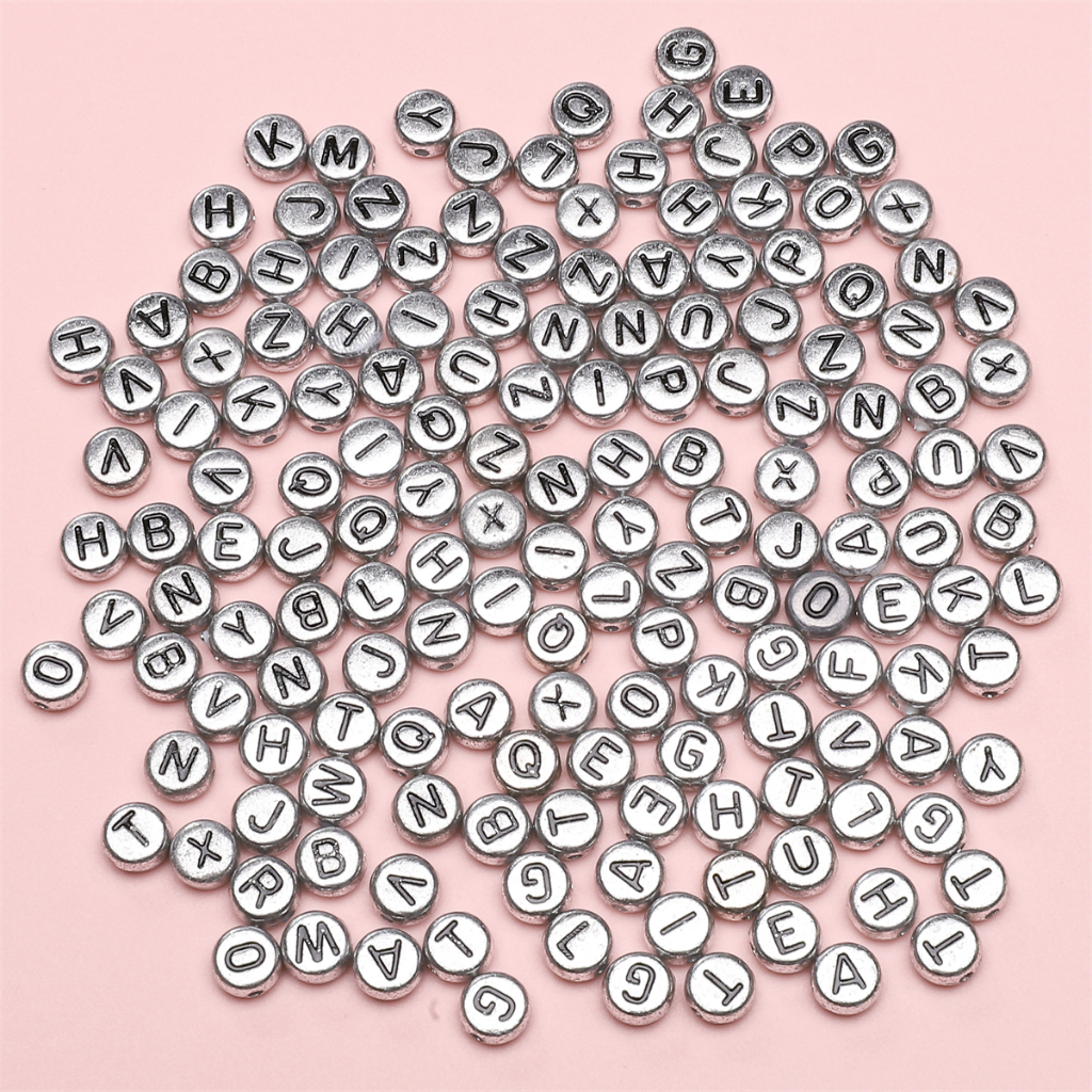 [4x7มม.] 50ชิ้นเงินจดหมายลูกปัด26เดียวจดหมายลูกปัดอะคริลิแบนรอบลูกปัด ทําเอง ทําด้วยมือ - รูปที่ 5