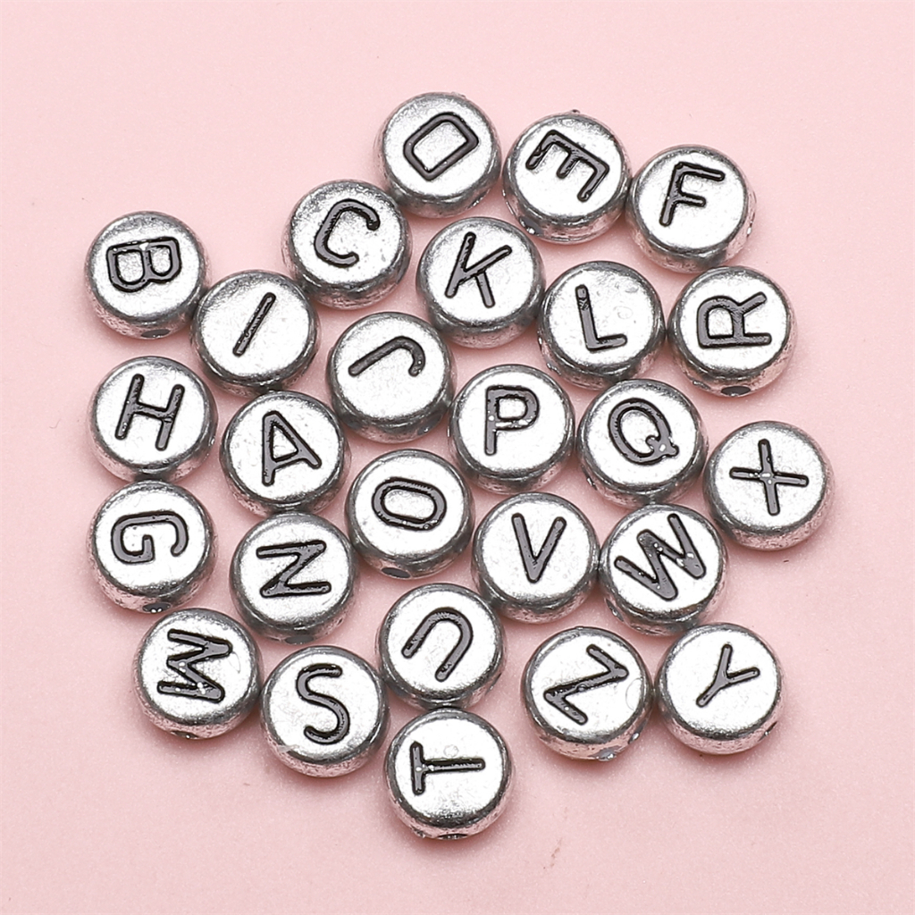 [4x7มม.] 50ชิ้นเงินจดหมายลูกปัด26เดียวจดหมายลูกปัดอะคริลิแบนรอบลูกปัด ทําเอง ทําด้วยมือ - รูปที่ 6