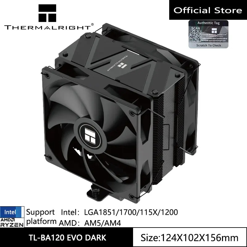 Thermalright BA120 EVO DARK CPU Air Cooler 6 ท่อความร้อนหม้อน้ํา TL-C12C PWM พัดลมเงียบ CPU Cooler CPU ความร้อนสําหรับ AMD AM4 AM5/Intel 1700/1150/1151/051/1200 PC Cooler