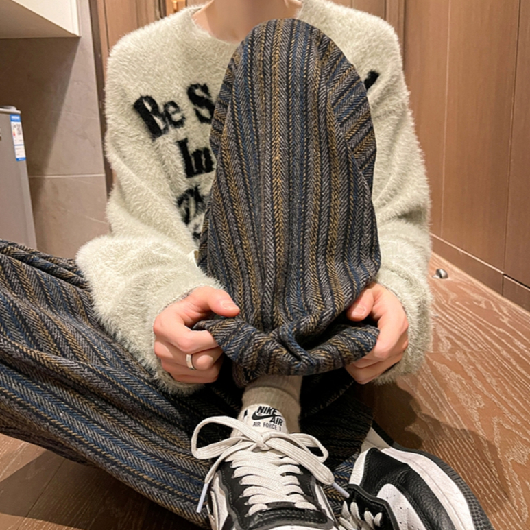 Asrv ฤดูใบไม้ร่วงอเมริกันผู้ชายและผู้หญิงกางเกงลําลองตรงเมยาร์ดสีเดรปกางเกงลาย