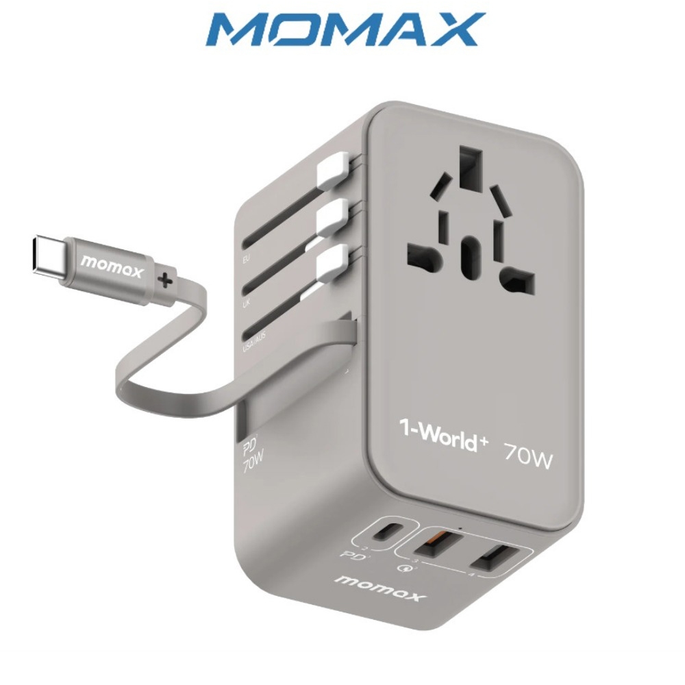 Momax 1-World UA8 PD 70W Fast Charger Power Adapter GaN AC Travel Adaptor พร้อมปลั๊ก UK/EU/AU/US