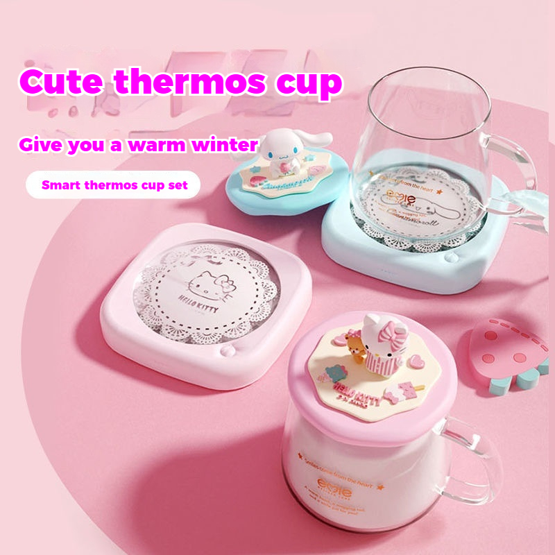 ชุดที่รองแก้วเทอร์โมสแตติก ซานริโอ 55℃ที่รองแก้วฉนวนกันความร้อนที่รองแก้วทําความร้อนในหอพักสํานักงานของขวัญวันเกิด