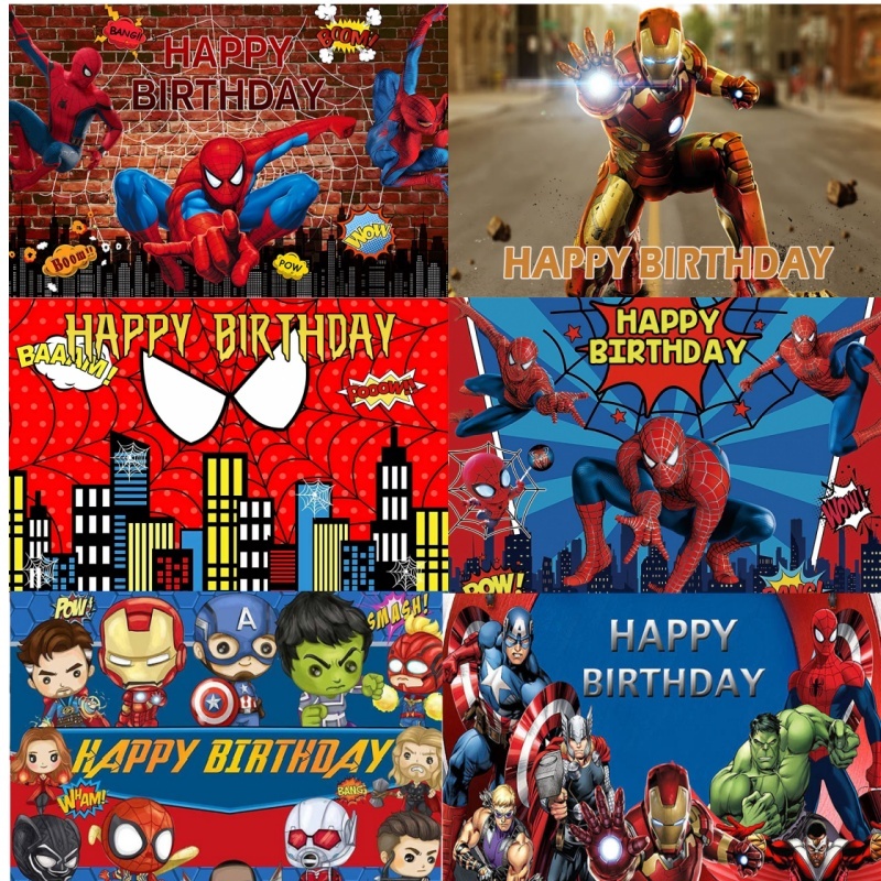 120*80 ซม.Superhero Baby Shower วันเกิดฉากหลัง Spiderman Iron Man Captain Boys Party การถ่ายภาพพื้นหลังสําหรับ Photo Studio Photophone