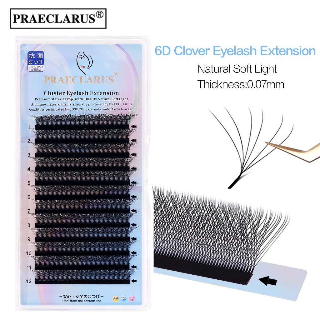 Paeclarus 6D Clover Eyelash Extensions ความหนา 0.07 มม.วัสดุพรีเมี่ยมธรรมชาติ Soft Mink Fur Handทอปริมาณแฟน Pre-Made W รูปร่างขนตาปลอม 6D Clover Lash