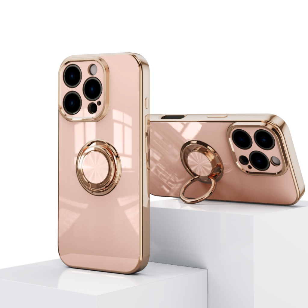 สําหรับ iPhone 16 15 14 13 12 Pro Max Case พร้อม 360°ที่วางแหวนหมุนได้shiny ชุบกันชน TPU นุ่มกันกระแทกเคส 16 PLUS