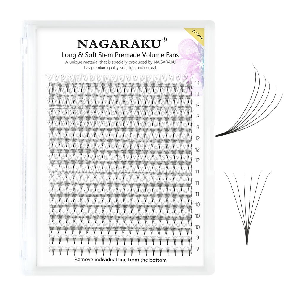Nagaraku กล่องใหญ่ Pointy ฐาน Pre-made ขนตา 4D 5D 6D 10D หนาปริมาณขนตาปลอม 120 พัดลม