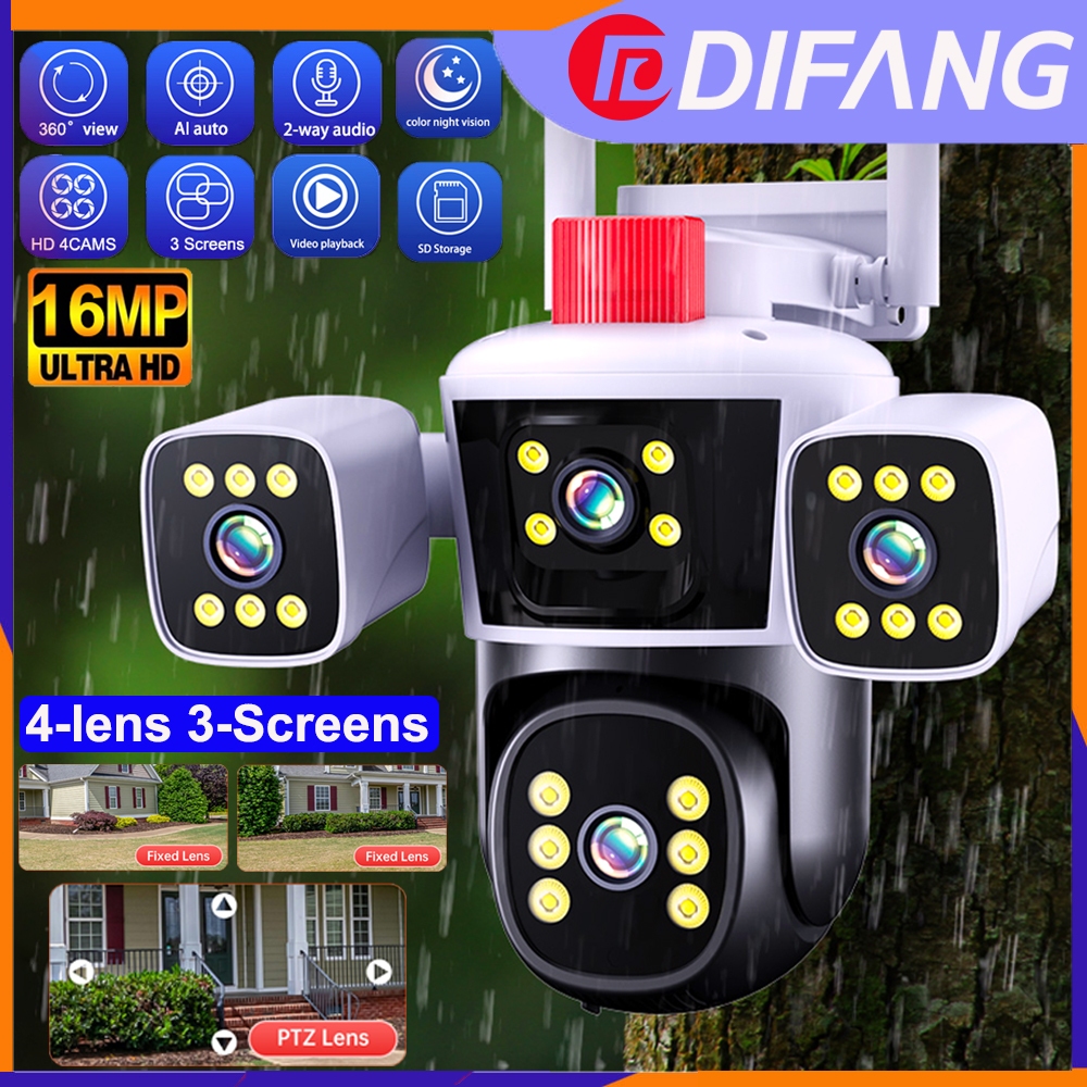 Difang 6K 12MP การเฝ ้ าระวังกลางแจ ้ ง WiFi กล ้ องสามเลนส ์ หมุนได ้ , การติดตามอัตโนมัติ , เสียงสองทาง , การตรวจจับการเคลื ่ อนไหว , นาฬิกาปลุกเสียงกล ้ องวงจรปิดไร ้ สายกล ้ อง IP สําหรับ Home Security