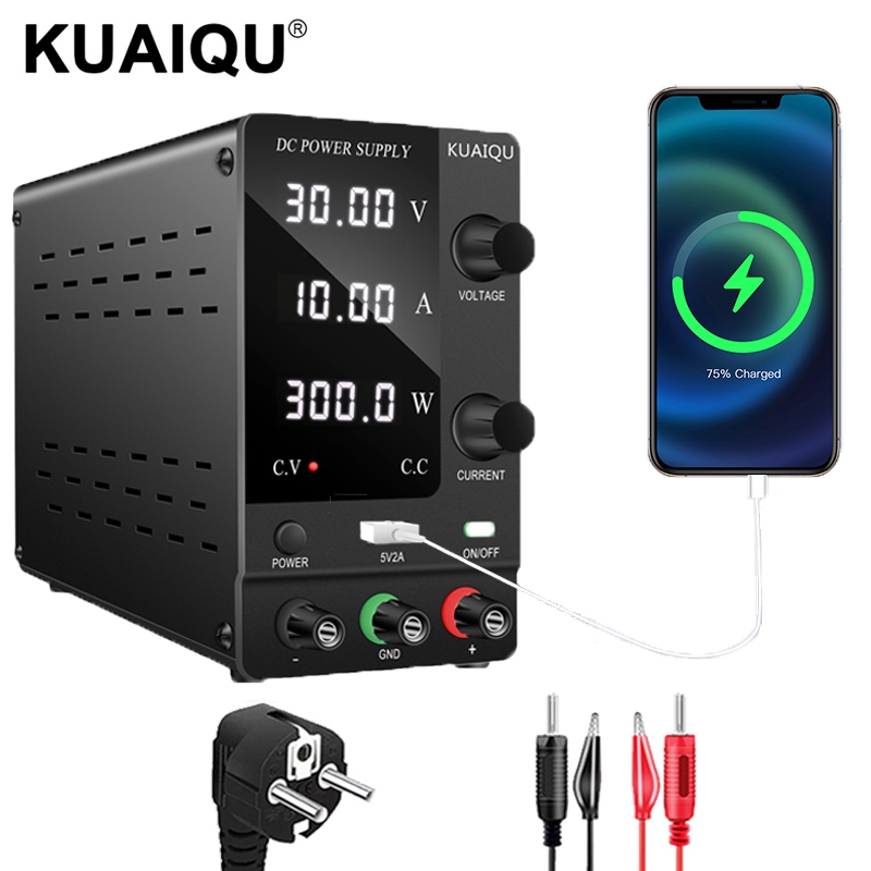 KUAIQU เครื่องจ่ายไฟ (ส่งเร็วจากไทย) DC Power Supply 30V 10A 120V 3A สําหรับห้องปฏิบัติการแหล่งจ่ายไฟ DC SPPS-C1203 จอแสดงผล LED 4 หลัก อินเตอร์เฟซ USB