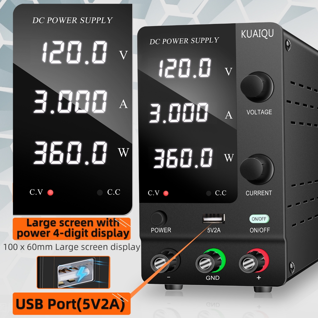KUAIQU เครื่องจ่ายไฟ (ส่งเร็วจากไทย) DC Power Supply 30V 10A 120V 3A สําหรับห้องปฏิบัติการแหล่งจ่ายไฟ DC SPPS-C1203 จอแสดงผล LED 4 หลัก อินเตอร์เฟซ USB